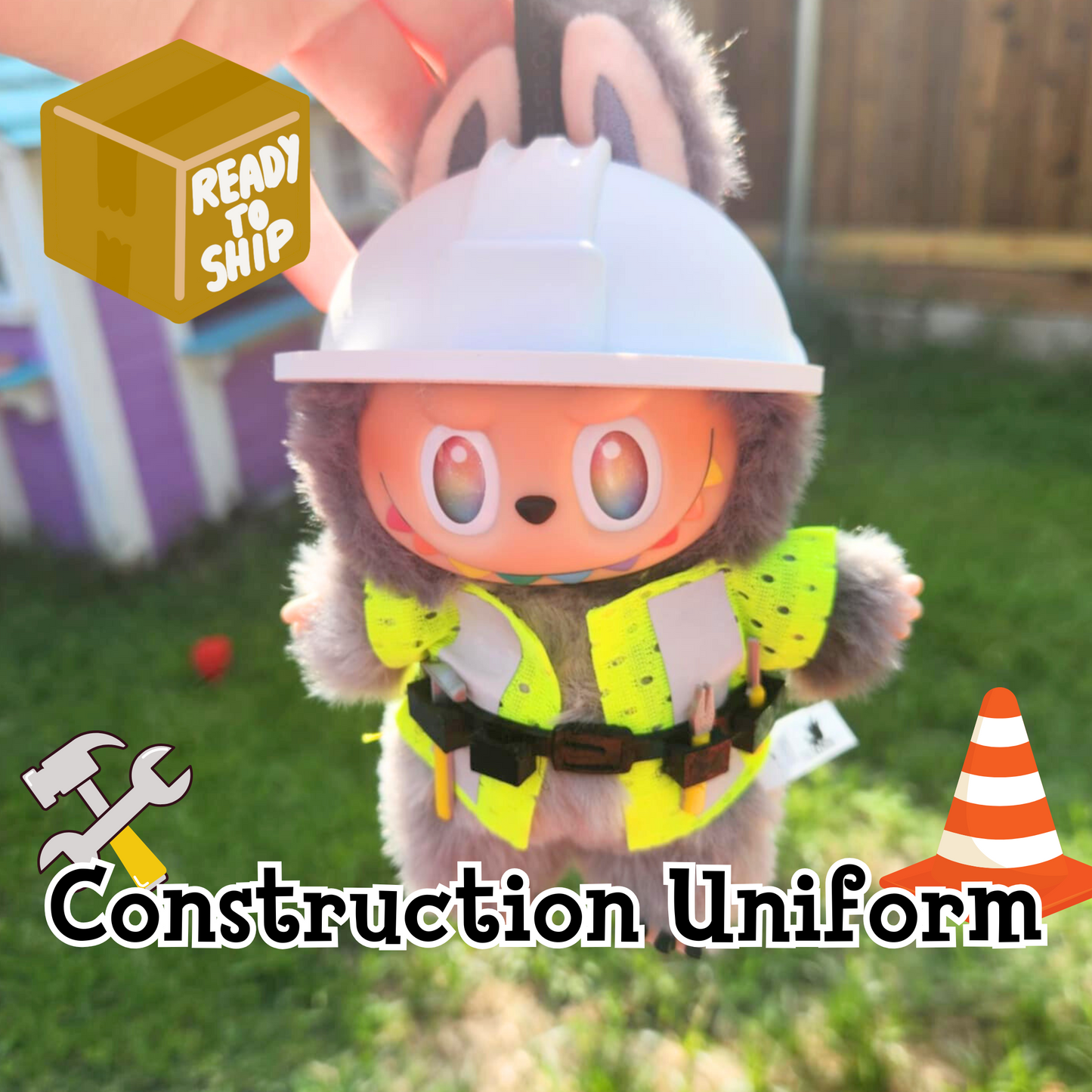 Labubu Construction Outfit – Hard Hat & Safety Vest Set (Multiple Colors)